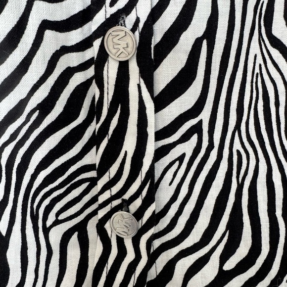 Michael Kors Womens Zebra Print Tunic Top XS Black Button Down Linen Blend NWT - Picture 13 of 14